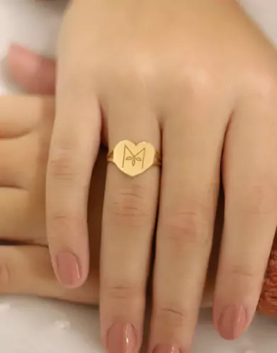 Bague Coeur Lettre gravée Style Floral