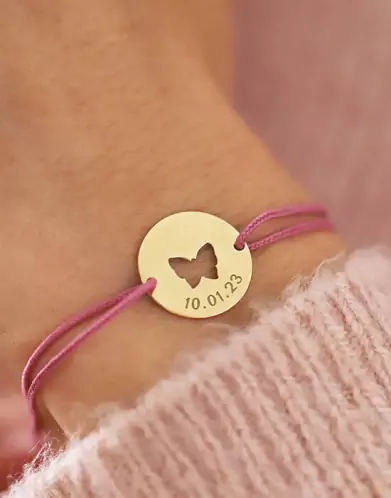 Bracelet Papillon Ajouré Or Cordon Personnalisable