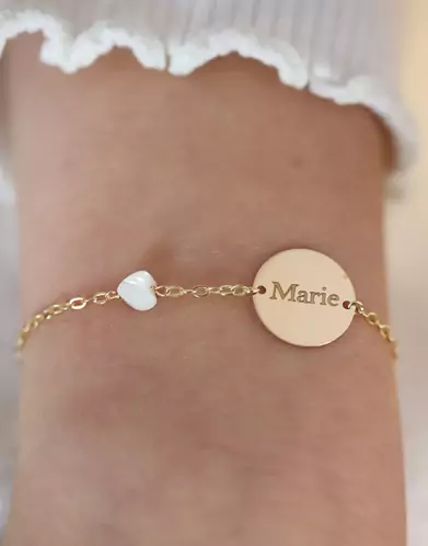 Bracelet Or Chaîne Personnalisé Enfant Nacre Cœur