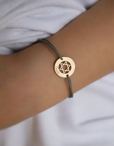Bracelet Rond Etoile de David en Or Personnalisable Cordon