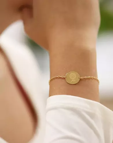 Bracelet Rond Femme Fleur en Or Personnalisable