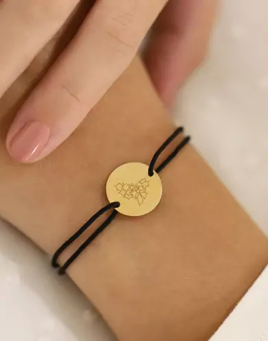 Bracelet Cordon Fleur de Naissance en Or Personnalisable