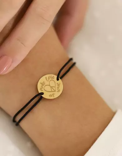 Bracelet Rond Cordon Make Love Not War en Or à Personnaliser