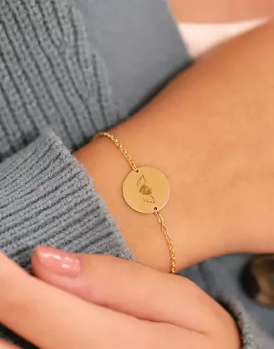 Bracelet Rond Enfant Ange Petits Pieds en Or Personnalisable