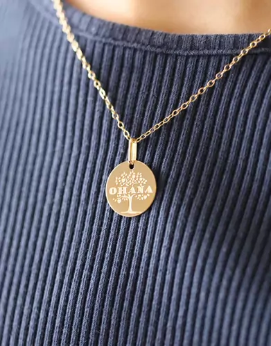 Médaille Ronde M Arbre de Vie Ohana en Or Personnalisable