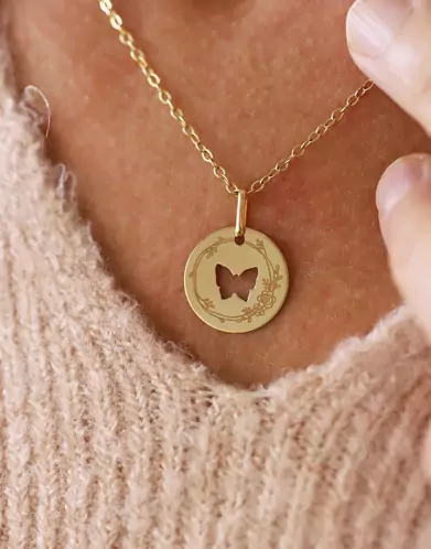 Médaille Papillon Ajouré M Décor Fleur