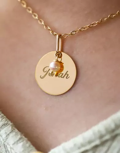 Médaille Or Ronde à Graver Perle Blanche
