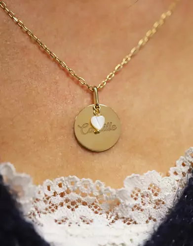 Médaille Ronde Or à Graver Nacre Cœur