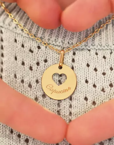 Médaille Ronde Or Cœur Ajourée Personnalisable