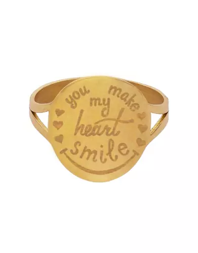 Bague Ronde You Make My Heart Smile en Or Personnalisable