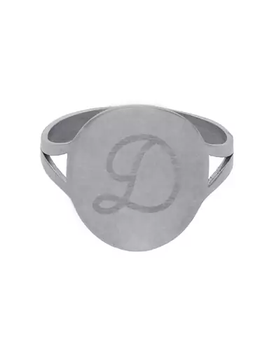 Bague Ronde Lettre Gravée Style Calligraphie en Or Personnalisable