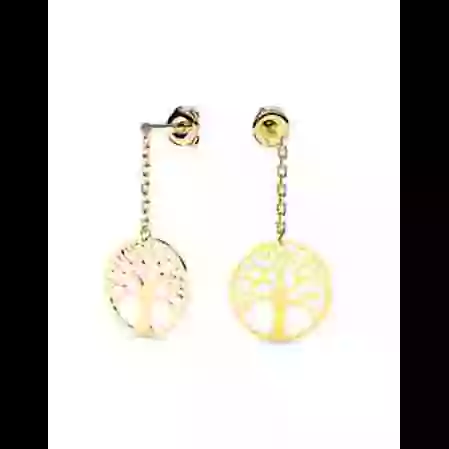 Boucles d&rsquo;Oreilles Pendantes Arbre de Vie Cercl&eacute; en Or image cachée