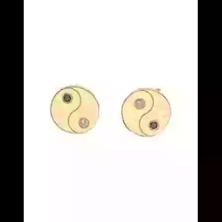 Boucles d&rsquo;Oreilles Yin Yang en Or et Pierres image cachée