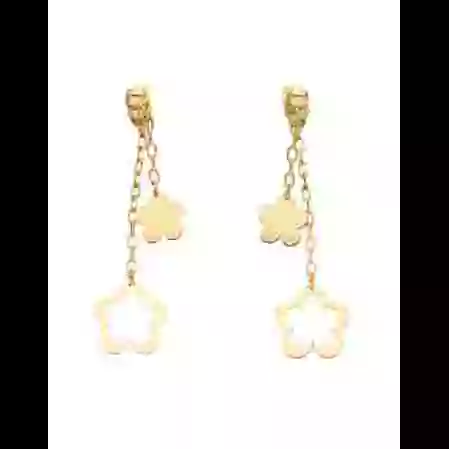 Boucles d&rsquo;Oreilles Pendantes Fleurs en Or image cachée