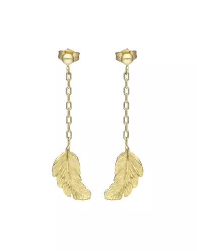 Boucles d’Oreilles Plumes Pendantes en Or