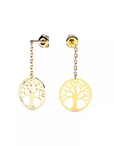 Boucles d’Oreilles Pendantes Arbre de Vie Cerclé en Or