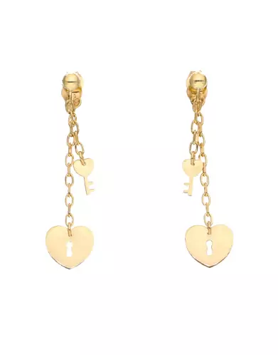 Boucles d’Oreilles Pendantes Clé de mon Coeur en Or