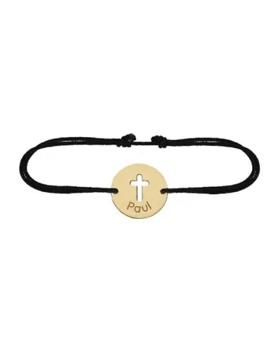 Bracelet Rond Croix Ajourée en Or Personnalisable Cordon