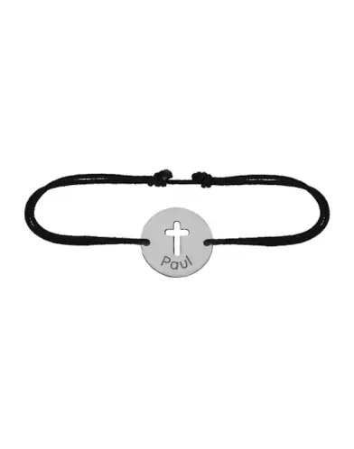 Bracelet Rond Croix Ajourée en Or Personnalisable Cordon