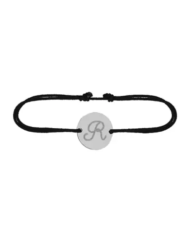 Bracelet Rond Cordon Lettre Gravée Style Calligraphie en Or Personnalisable