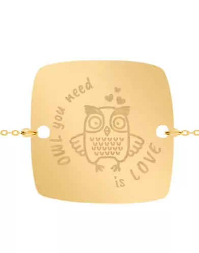 Bracelet Carré Enfant Owl You Need is Love en Or Personnalisable