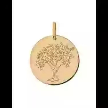 Médaille Gravée Arbre de Vie Colombe en Or image cachée