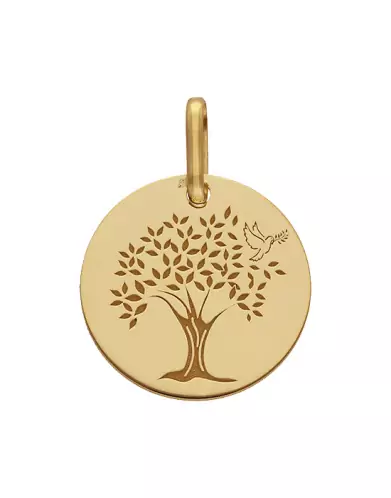 M&eacute;daille Grav&eacute;e Arbre de Vie Colombe en Or