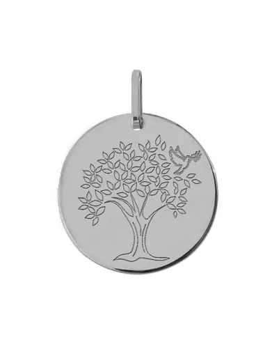 Médaille Gravée Arbre de Vie Colombe en Or