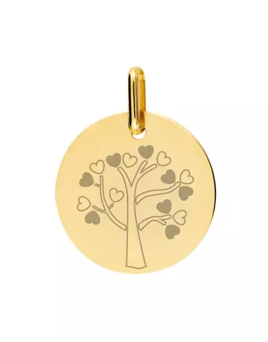 Médaille Gravée Arbre de Vie Cœur en Or