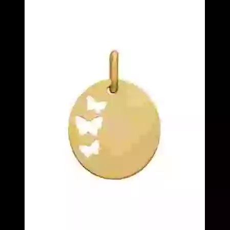 M&eacute;daille Ovale Ajour&eacute;e Papillons en Or Personnalisable Taille M image cachée