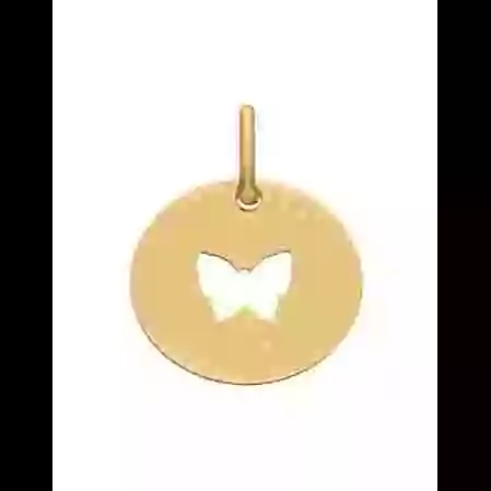 M&eacute;daille Ronde Ajour&eacute;e Papillon en Or Personnalisable Taille M image cachée