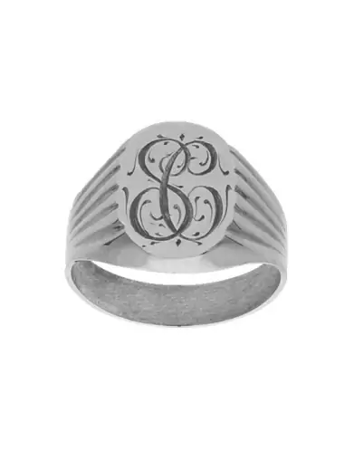 Chevalière Ovale Or Monogramme Godrons