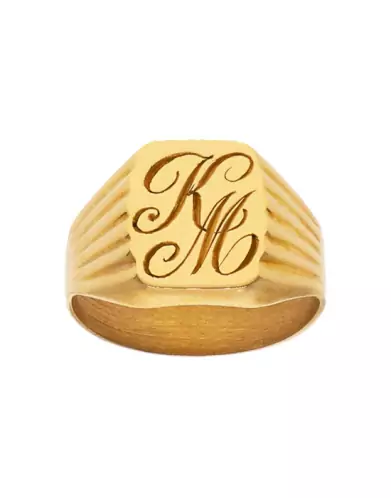 Chevalière Homme Or Tonneau Monogramme Godrons creusés