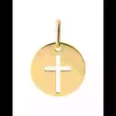 Médaille Ronde Croix Ajourée en Or image cachée