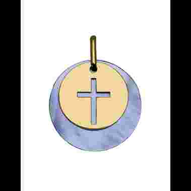 Médaille Croix Ajourée Nacre Or image cachée