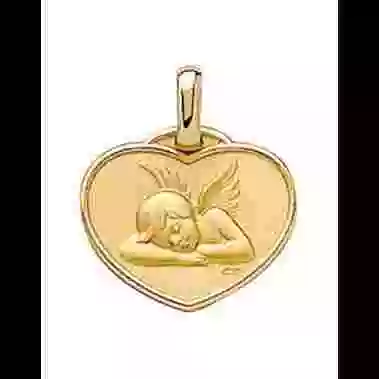 Médaille Cœur Ange qui Dort en Or Personnalisable image cachée