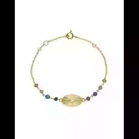 Bracelet C&oelig;ur Soleill&eacute; en Or Jaune 18K avec Pierres Bleues et Vertes image cachée