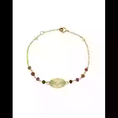 Bracelet C&oelig;ur Soleill&eacute; en Or Jaune 18K avec Pierres Roses et Violettes image cachée