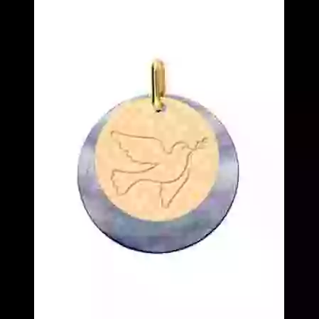 M&eacute;daille Colombe en Or et Nacre image cachée