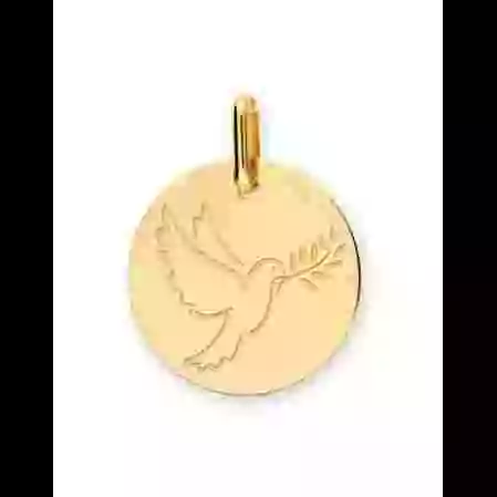 M&eacute;daille Ronde Colombe et Olivier en Or Personnalisable image cachée