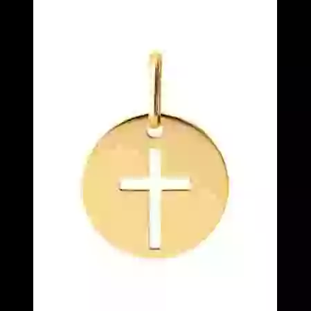M&eacute;daille Ronde Croix Ajour&eacute;e en Or image cachée