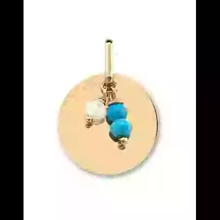 M&eacute;daille Ronde en Or Jaune 18K avec Pierre de Lune et Turquoise personnalisable image cachée