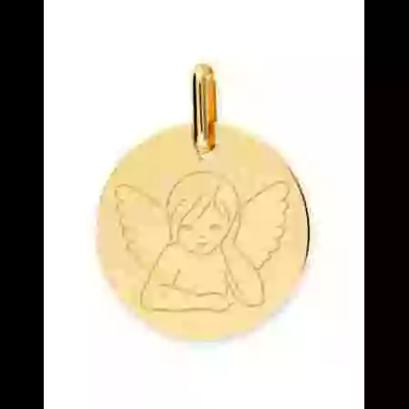 M&eacute;daille Ronde Ange Penseur Grav&eacute; en Or Personnalisable image cachée