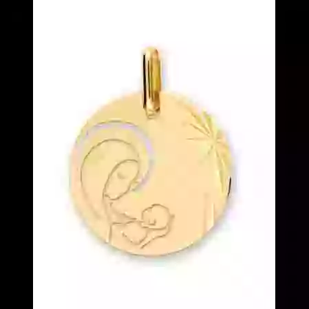 M&eacute;daille Vierge &agrave; l&rsquo;Enfant &Eacute;toil&eacute;e et Ajour&eacute;e en Or Personnalisable image cachée