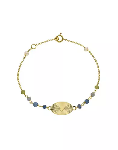 Bracelet Cœur Soleillé en Or Jaune 18K avec Pierres Bleues et Vertes