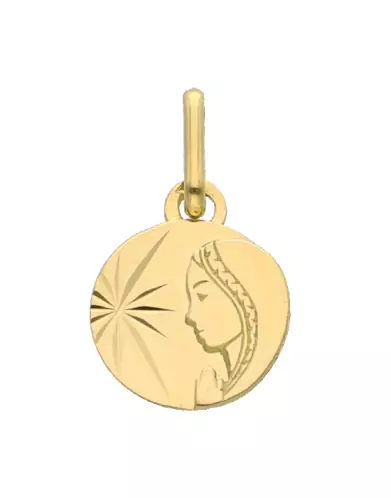 Médaille Ronde Vierge Soleillée en Or Personnalisable