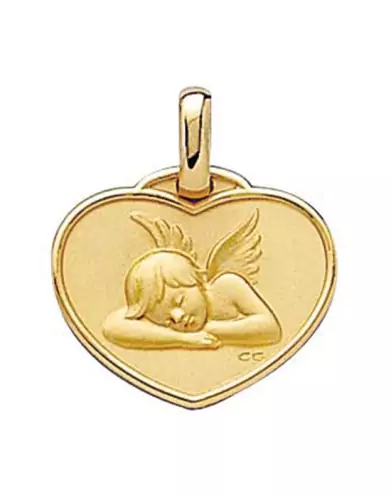 Médaille Cœur Ange qui Dort en Or Personnalisable