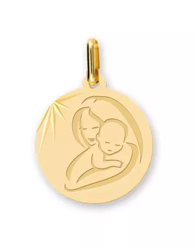 Médaille Vierge à l’Enfant Soleillée en Or Personnalisable