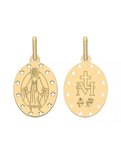 Médaille Vierge Miraculeuse Ajourée Étoiles en Or