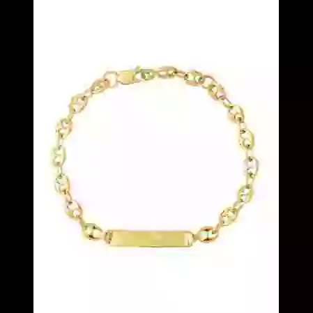 Gourmette B&eacute;b&eacute; Rectangle avec Cha&icirc;ne Grain de Caf&eacute; en Or Jaune 18K Personnalisable image cachée